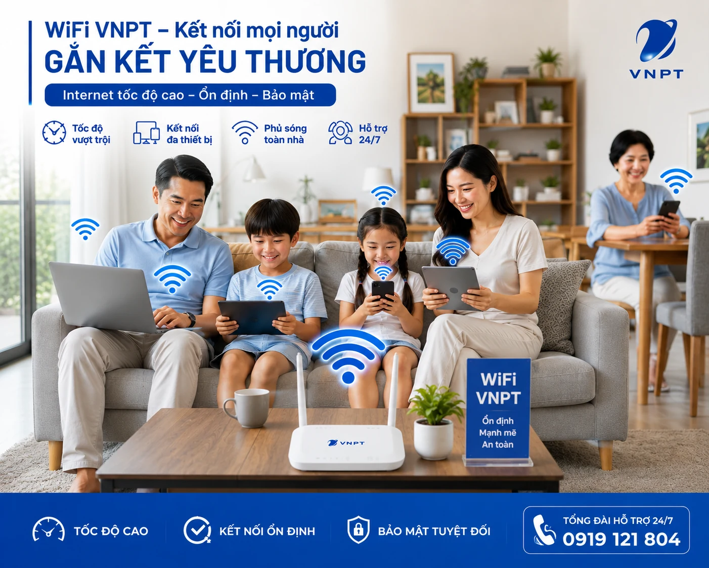 Gia đình nhiều thiết bị kết nối WiFi VNPT tại Quận Thủ Đức
